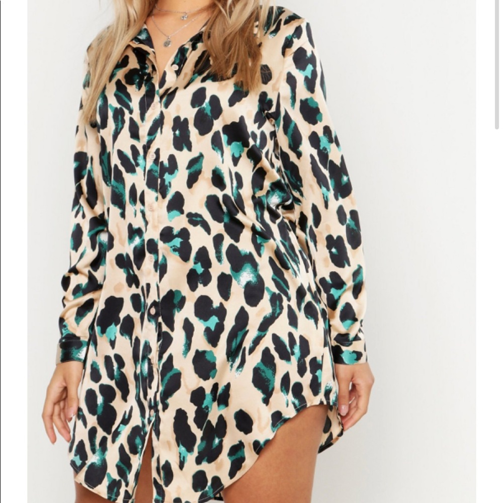 Boohoo leopard print shirt dress. US size 22